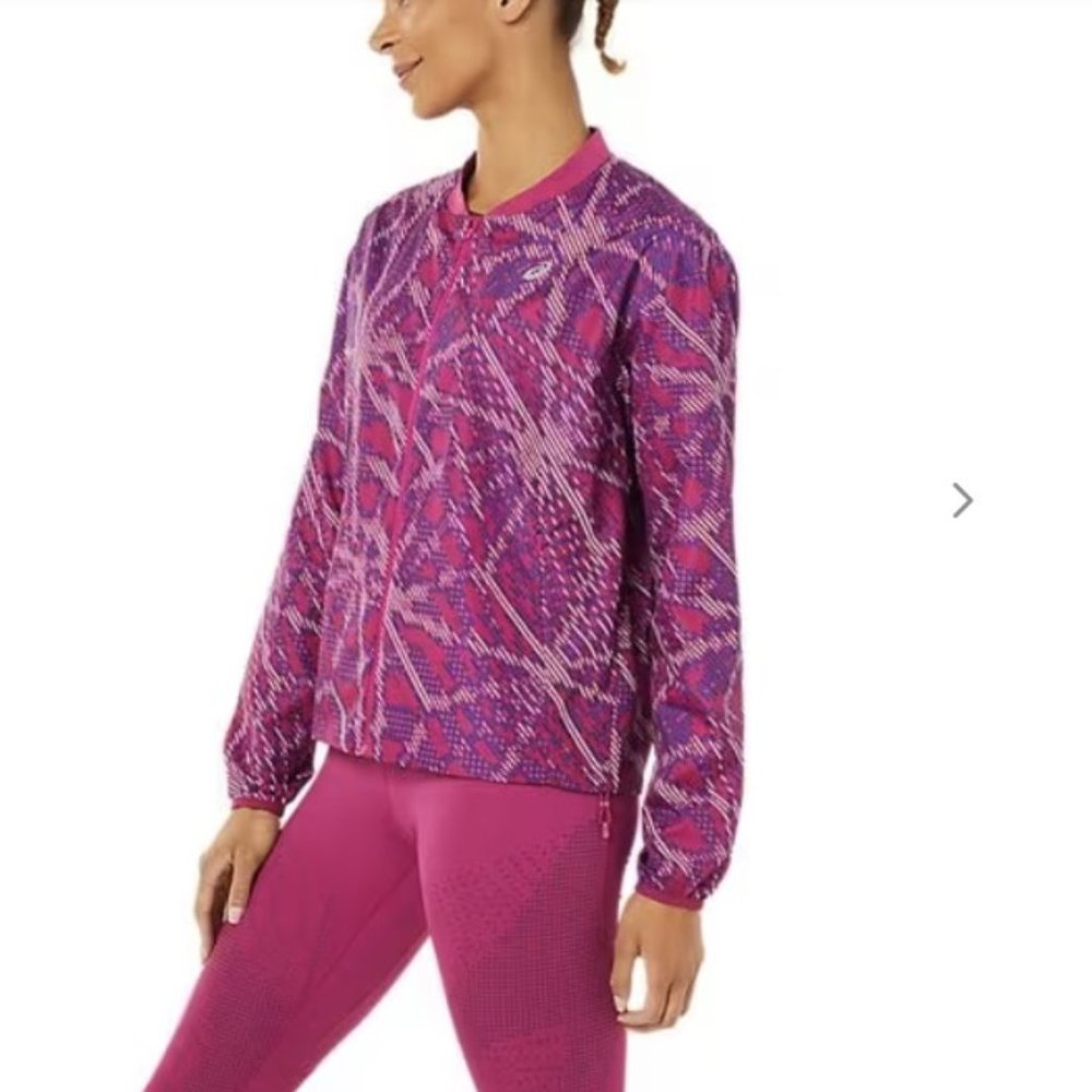 BNWT Asics Sakura jacket/windbreaker, size XL (12/14), pink & navy blue pattern